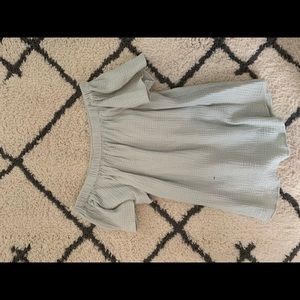 off the shoulder light blue top